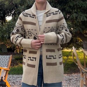 NWT Pendleton Cream and Brown Shawl Collar Geometric Cardigan